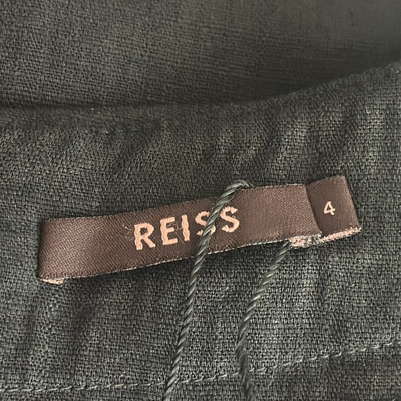 Reiss Black Pencil‎ Skirt Linen Cotton Pleated Back Sz 4 Slit Work Party Meeting - Picture 6 of 6